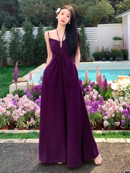 Backless Long Dresses Spaghetti Strap Halter Laceup Wedding Evening Party Dress French Style Aline Vestidos