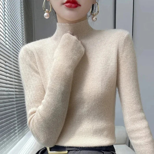 Sweater Half Turtleneck Knitted Pullovers Harajuku Korean Thick Knitwear Autumn Winter Slim Jumpers