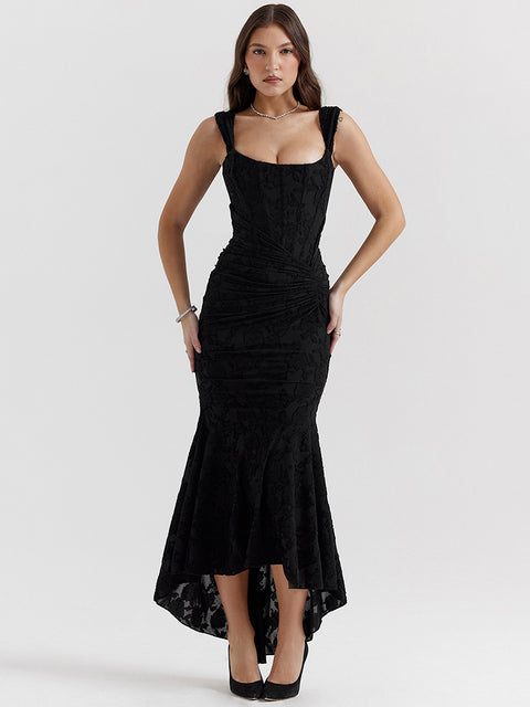 Backless Pleated Maxi Dress for Off-shoulder Spaghetti Strap Sleeveless Bodycon Club Party Dress