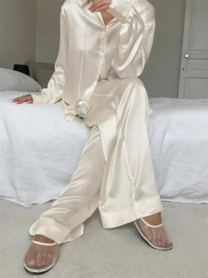 Commute 2 Piece-set Trousers Shirts and High Waist Wide Leg Clothes Outfits ’s Pants Sets