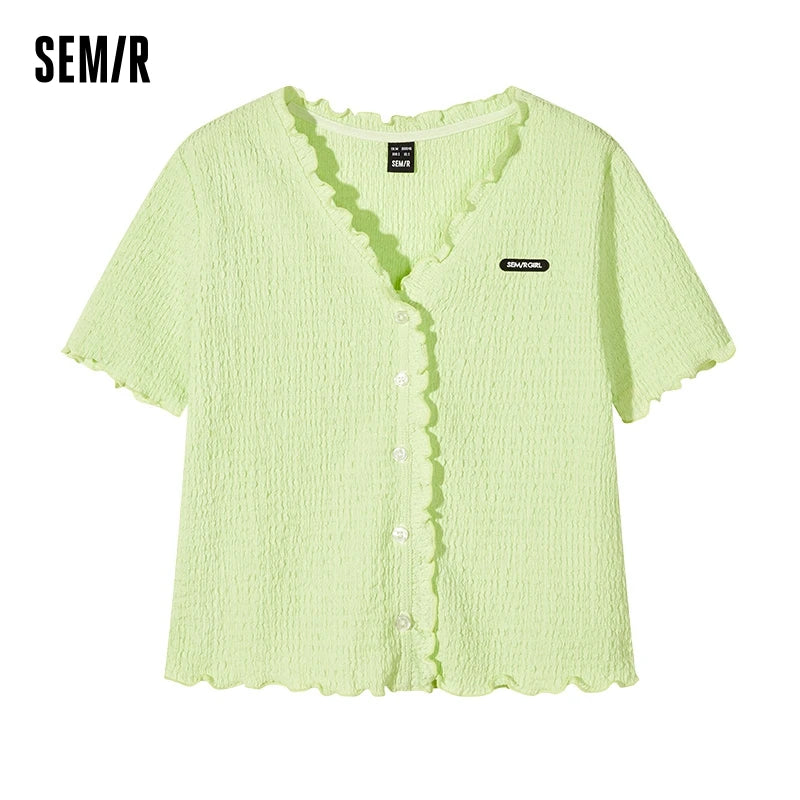 Short-sleeved T-shirt Short Textured Earrings Summer New Tight Knitted Cardigan Coat Tops