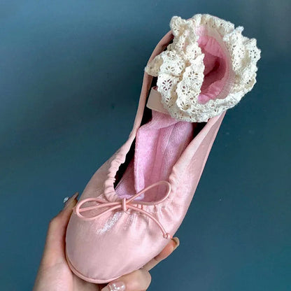 Korean Ballet Shoes for Flat Spring and Autumn New Style Butterfly Knot Silk Mary Jane Shoes Fairy Flat Shoes