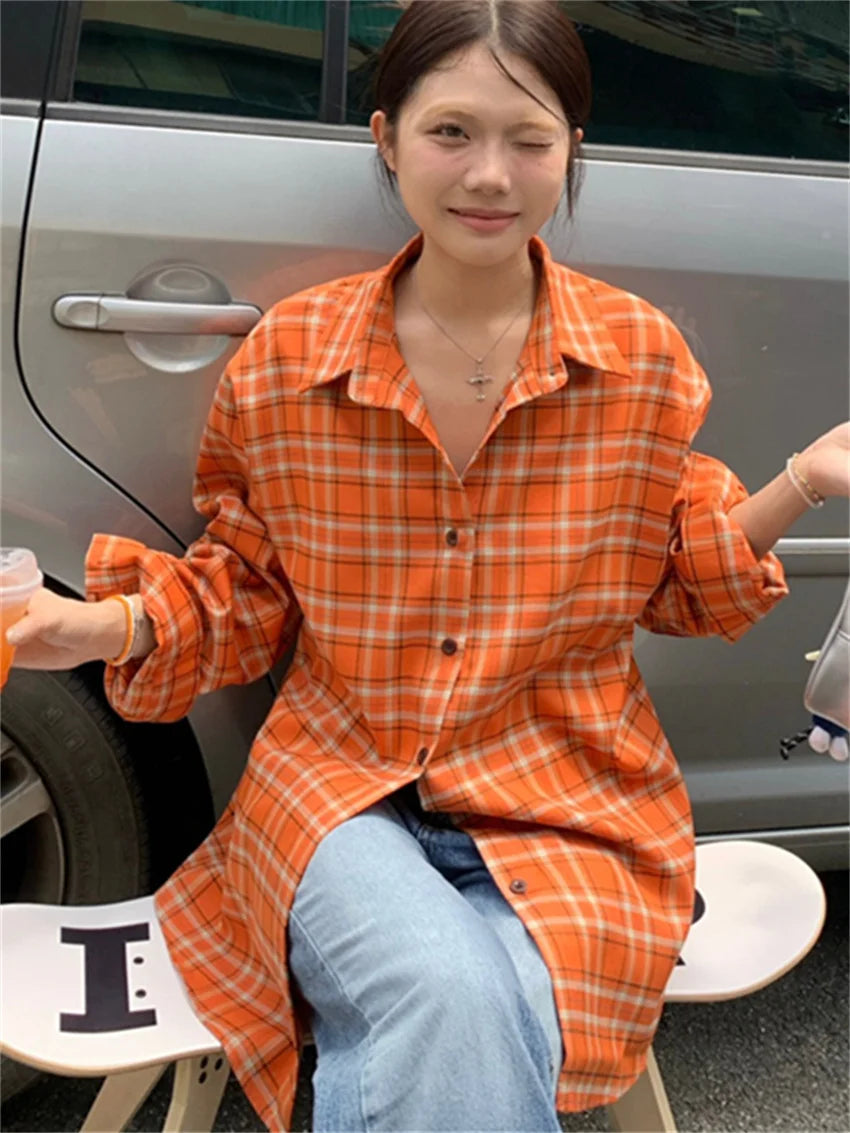 Autumn Plaid Shirts New Loose Plaid Gentle All Match Daily Coats High Street Slim