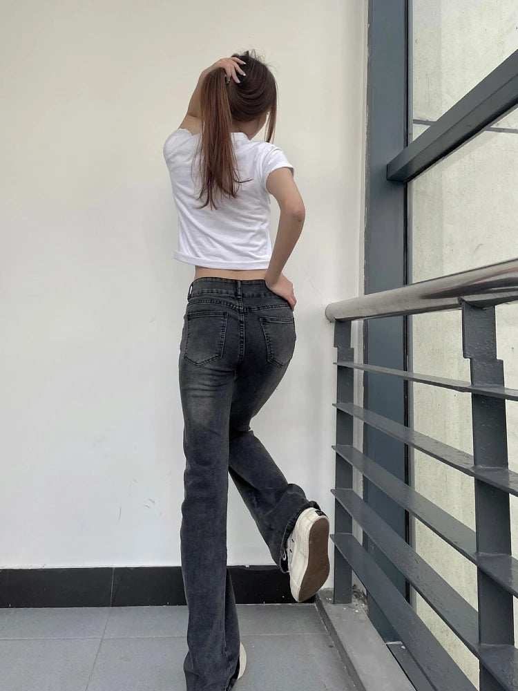 Woman Jeans Tight Bodycon Denim Low Waist Pants Straight Leg Gradient Color Tiedyed New Design Classical Allmat