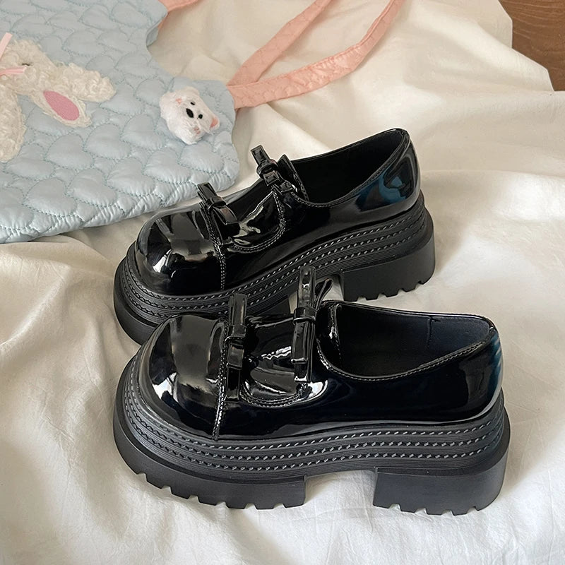 Loafers Shoes Slipon Bowknot Clogs Platform Black Flats Oxfords Slip on on Heels New Summer Butterfly Creepers Leather