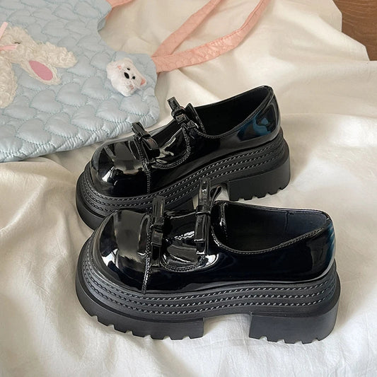 Loafers Shoes Slipon Bowknot Clogs Platform Black Flats Oxfords Slip on on Heels New Summer Butterfly Creepers Leather