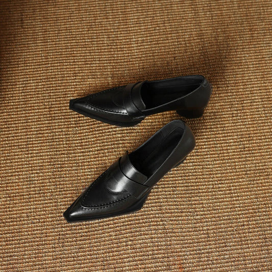 Cow Leather Pointed Toe Dress Shoes Strange Heel Pumps