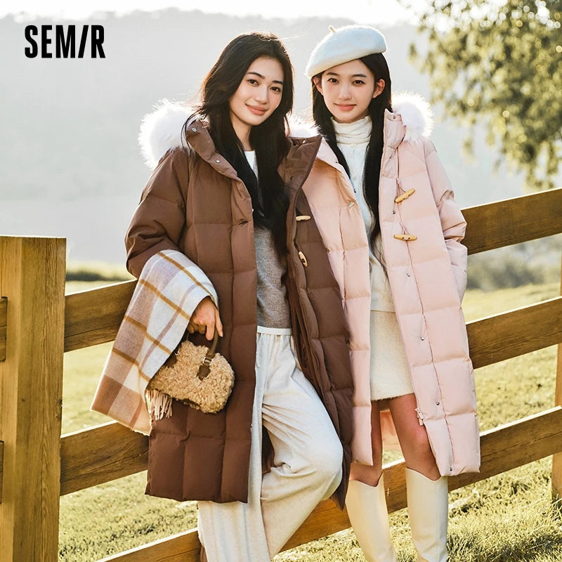 Down Jacket Long Length Three-proof Windproof Loose Winter New Warm Fur Collar Hooded Coat Down Jacket