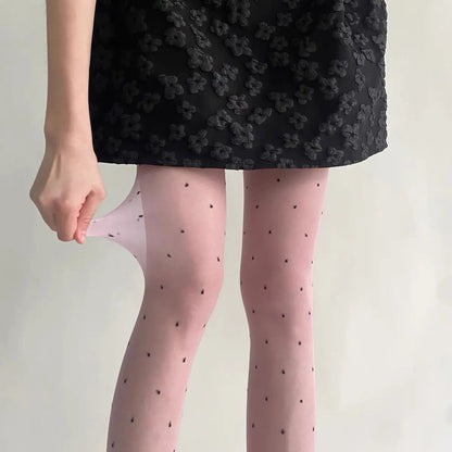 Purple Polka Dot Silk Socks Y2k Stockings Spring/summer Thin Thigh High Socks Transparency Black Tights Pantyhose