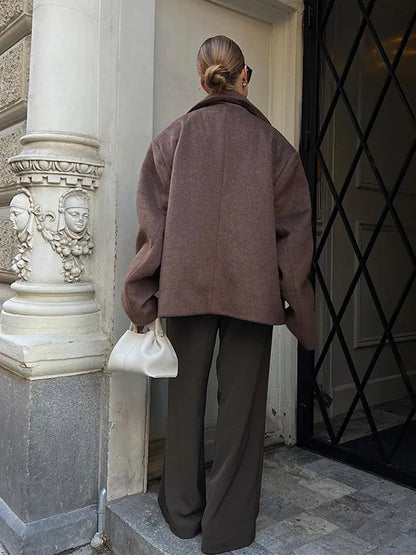 Lapel Collar Wool Blends Short Jackets Loose Long Sleeved Single Buttons Warm Coat New Lady Street Outwears