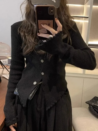 Autumn Hotsweet Long Sleeve Single Breasted Cardigans Gyaru Color Knitting O-neck Sweater