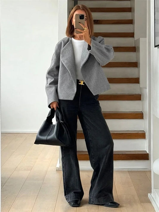 Lapel Cardigan Top ’s Long Sleeve Patchwork Loose Jackets Female Autumn Outwear Cardigan