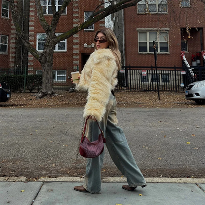 Winter Fluffy Gradient Faux Fur Coat Thicken Warm Fox Fur Jacket Style Furry Fur Overcoat