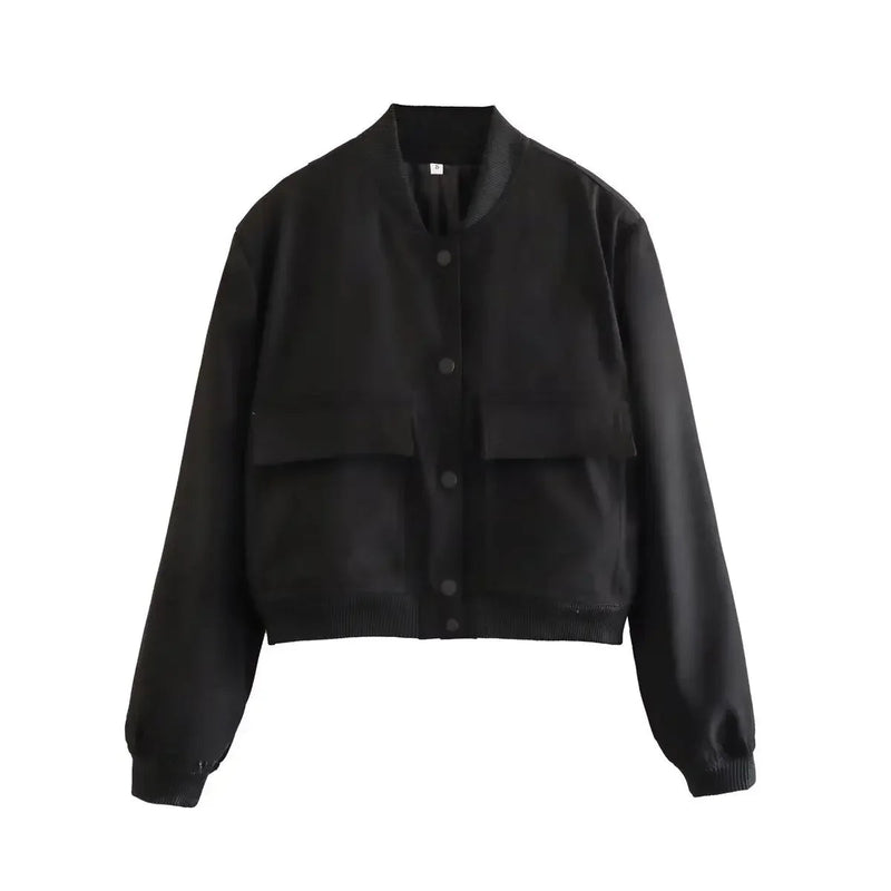 Basic Stand Collar Jacket Long Sleeve Cardigan Button Up Cropped Coat Baseball Outerwear Autumn Winter Clothes