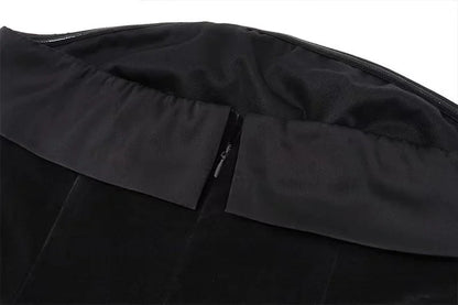 Off Shoulder Velvet Short Gown Dress a Line Christmas Spliced Strapless Mini Dresses High Waist Slim Club Robes