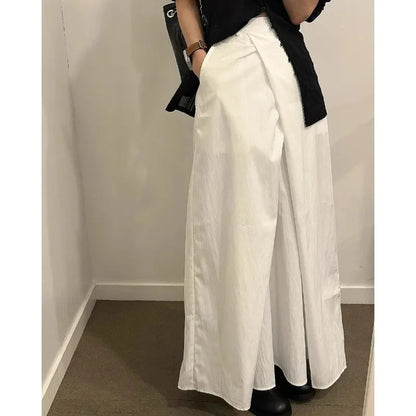 Color Pleated Midlength Skirt Summer New Korean High Waist Loose All Match Aline Skirt