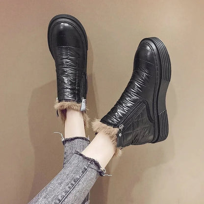 Waterproof Booties Snow Boots Boot Short Barrel Flat Shoes for Hot Silver Warm Low Shoe Winter Elastic Furry