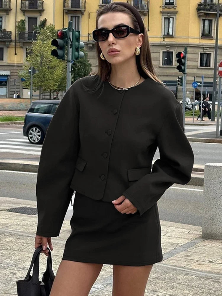 Cardigan Skirt Two Pieces Set Female Button Long Sleeve Top Slim Mini Skirt Matching Set Autumn