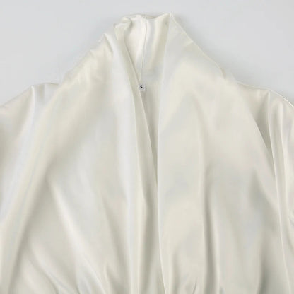 French Retro Satin Aline Shirt Slimming Short Sleeve Vneck Blouses Office Top Allmatch