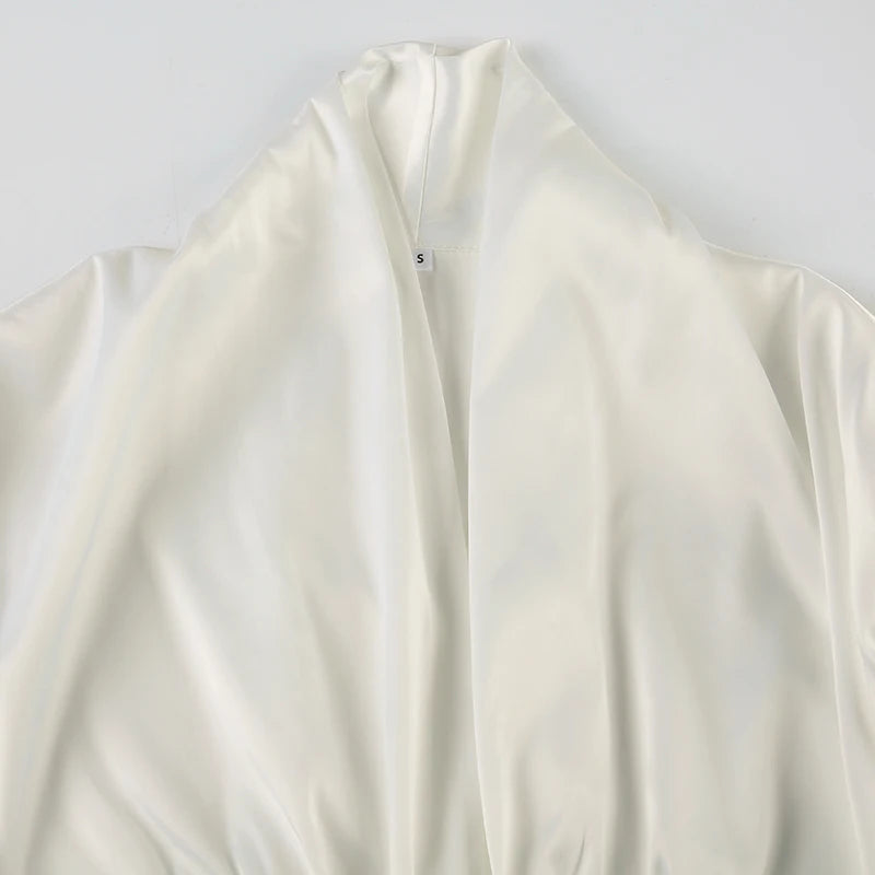 French Retro Satin Aline Shirt Slimming Short Sleeve Vneck Blouses Office Top Allmatch