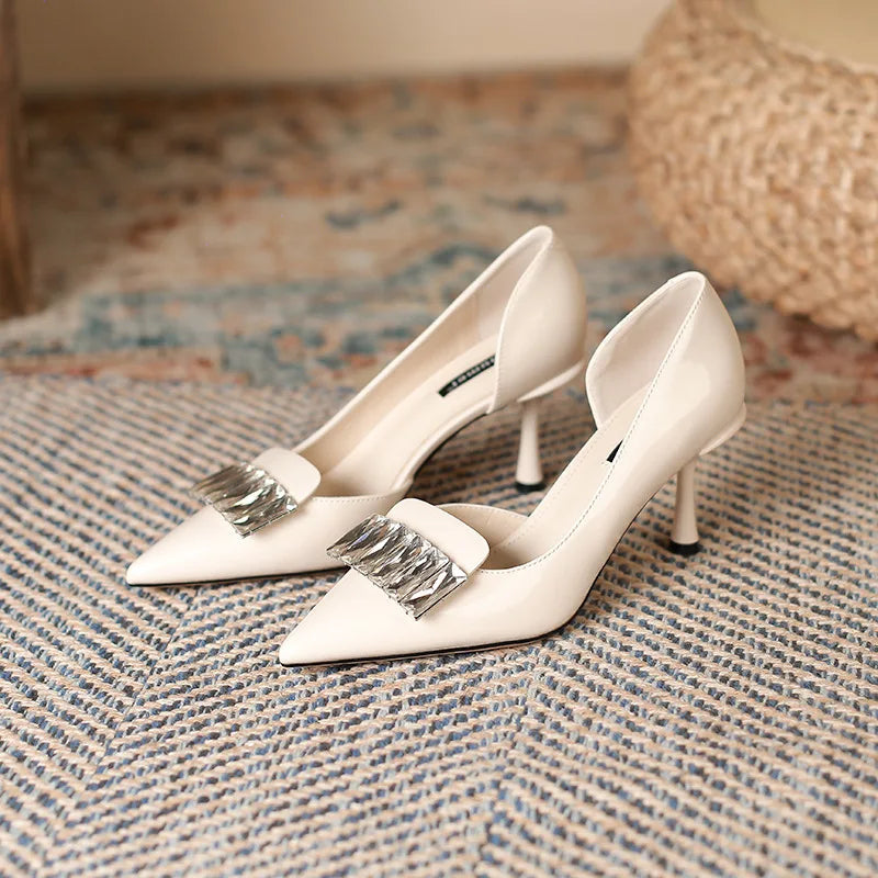 Female Sandal Slipon Loafers Summer Spring Shoes Strappy Heels Shallow Mouth Pointed Elastic Band Stiletto Fashi