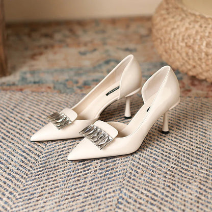 Female Sandal Slipon Loafers Summer Spring Shoes Strappy Heels Shallow Mouth Pointed Elastic Band Stiletto Fashi