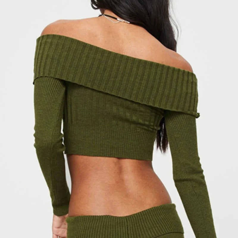 Knitted Slim Sweater Long Sleeve Off the Shoulders Pullovers Female Street Bodycon Sweaters Woman