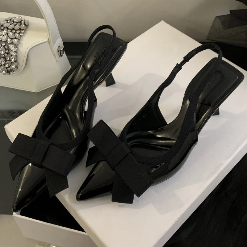 Butterflyknot Pointed Toe High Heels Party Dress Shoes Brand Design Slingbacks Sandals Pumps