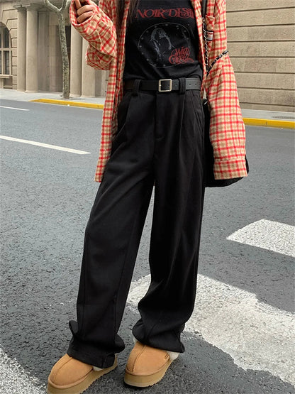 New Winter Pants Thicken Warm Work Wear Loose High Waist Straight All Match Daily