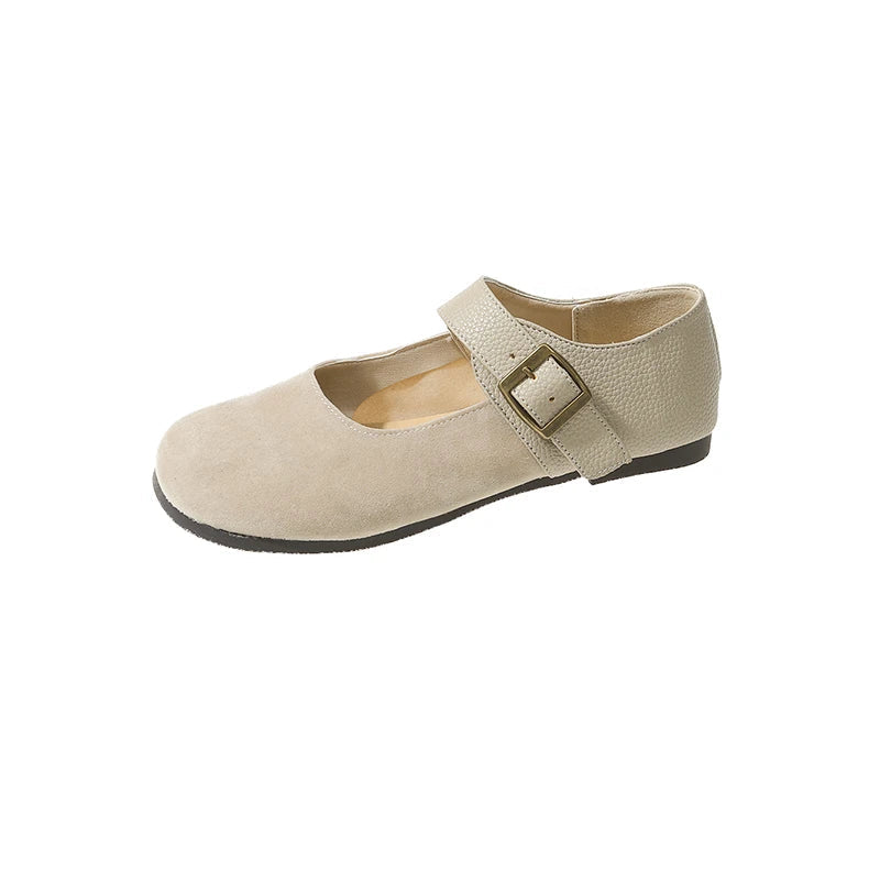 Designer New Leather Buckle Low Heel Mary Jane Shoes Spring Autumn Soft Sole Flat Shoes for