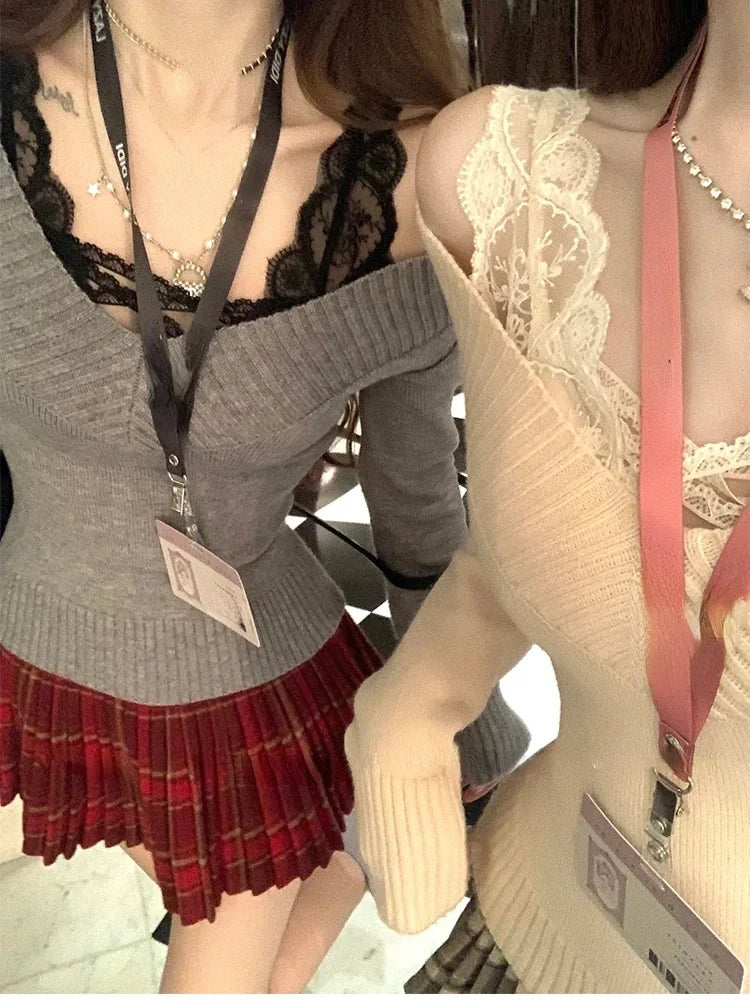 Korean Inside Blouse Lace Y2k Crop Top Harajuku Tank Top Femme Vest Sweater Inside Vest 2000s Clothing