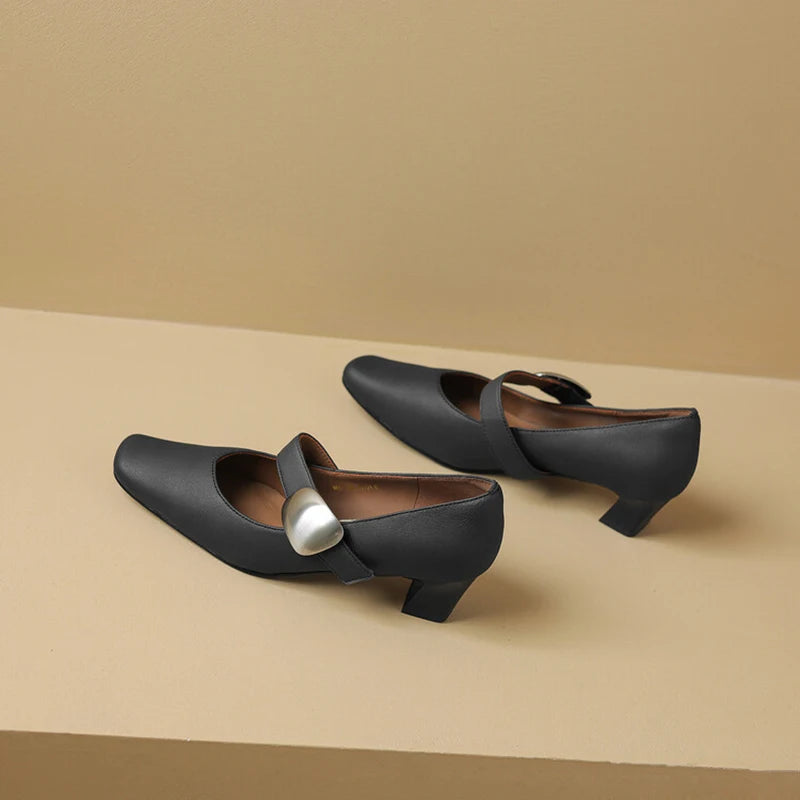 Genuine Leather Pointed Toe Dress Shoes Low Heel Pumps