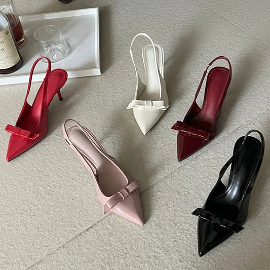 Butterflyknot Slingbacks Pumps Pointed Toe Thin Heels Banquet Prom Shoes Big Size 43
