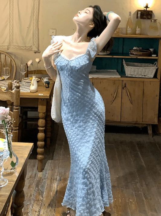 French Midi Dress Evening Party Beach Dress Korean Bodycon 2000s Y2k Clothing Outwear