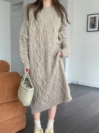 Stylish Sweaters Straight Dress Warm Straight Gentle Ol Loose Winter Knitted Thicken