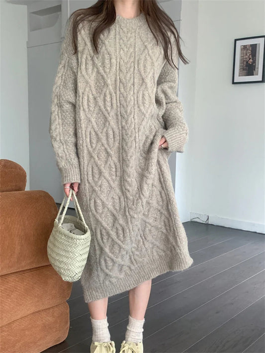 Stylish Sweaters Straight Dress Warm Straight Gentle Ol Loose Winter Knitted Thicken