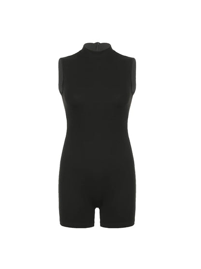 Black Sleeveless Turtleneck Skinny Rompers Playsuit Basic