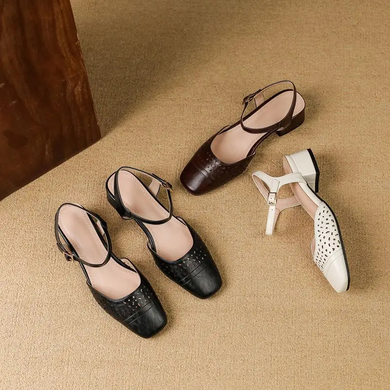 Sandals Square Toe Thick Heels 3.5cm Buckle Strap Breathable Small Size 31 32 33 Sweet Daily Shoes