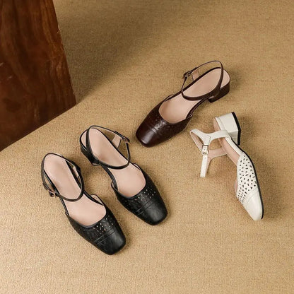 Sandals Square Toe Thick Heels 3.5cm Buckle Strap Breathable Small Size 31 32 33 Sweet Daily Shoes