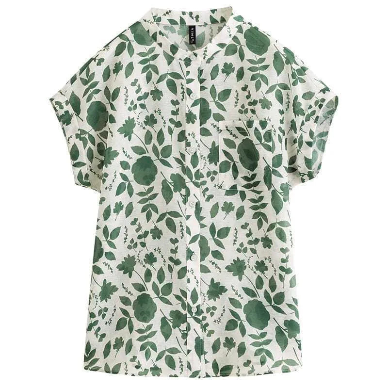 Summer Style Blouses Tops Lady Short Sleeve Stand Collar Flower Printed Blusas Tops Sp1498
