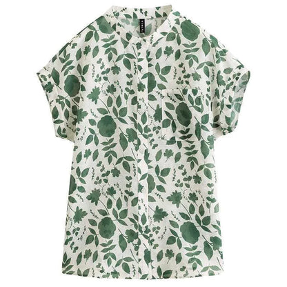 Summer Style Blouses Tops Lady Short Sleeve Stand Collar Flower Printed Blusas Tops Sp1498