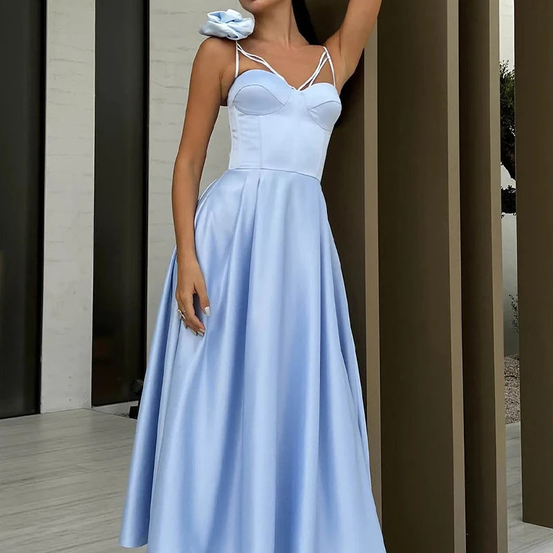 French Flower Design Sling Long Dress Spring Deep Vneck Hollow Party Dress Summer Off Shoulder Lady Maxi Dress