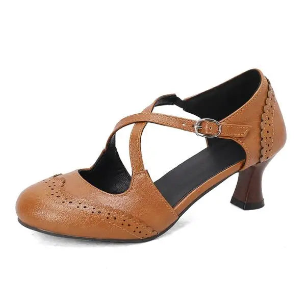 Cross Sandals Buckle High Heels Black Shoes for Round Toe Highheeled Beige Spring Elastic Band Comfort
