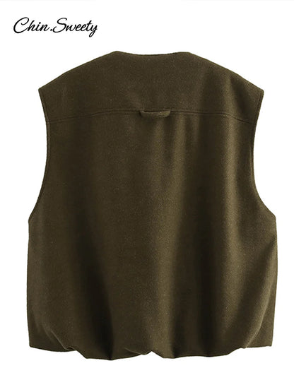 Street Zipper Waistcoat for Zipper O-neck Sleeveless Thick Warm Vest Top Female Spring Lady All-matching Outwear New