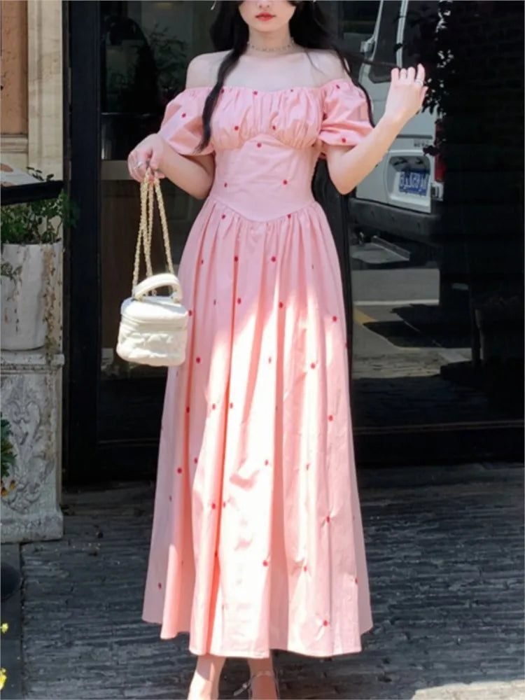 Fairy Midi Dress of Causal Puff Sleeve Party Dress Female One Piece Y2k Clothes