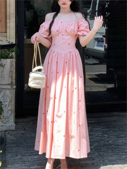 Fairy Midi Dress of Causal Puff Sleeve Party Dress Female One Piece Y2k Clothes