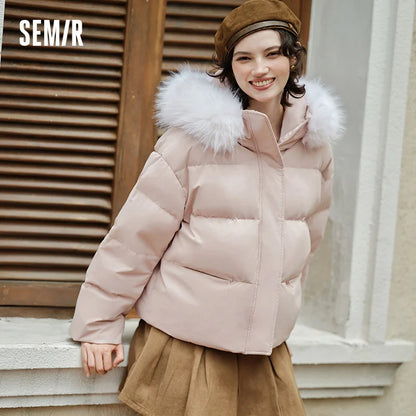 Down Jacket Fur Collar Hooded Warm Simple Versatile New Winter Waterproof Windproof Loose Bread Coat