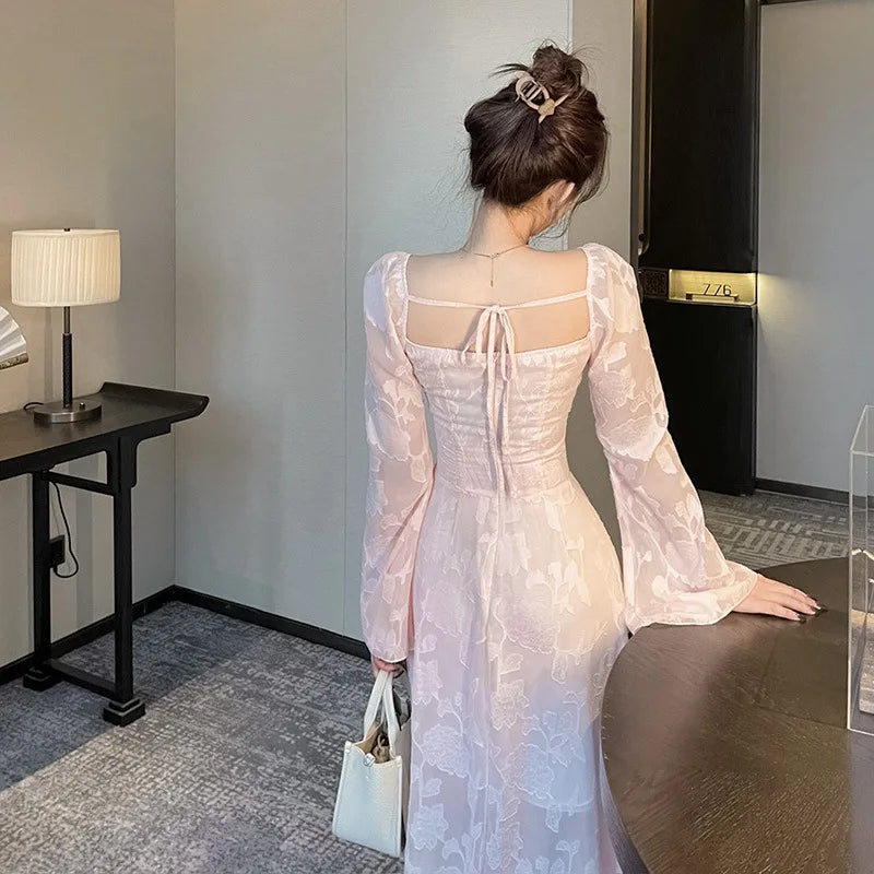 Pink Vestidos Mujer Spring Autumn Ins Dresses Sweet Aline Beach Style Long Dress
