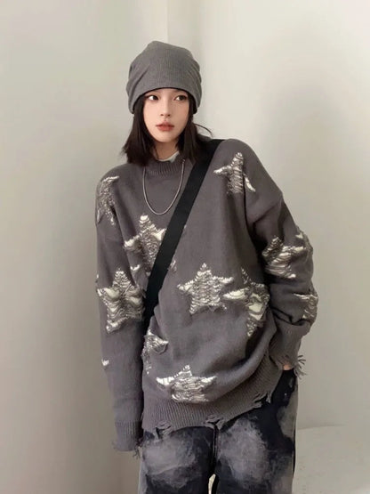 Star Hollow Out Sweater Autumn Winter Oversized Harajuku Pullover Punk Grunge Goth Hip Hop Tops Clothes