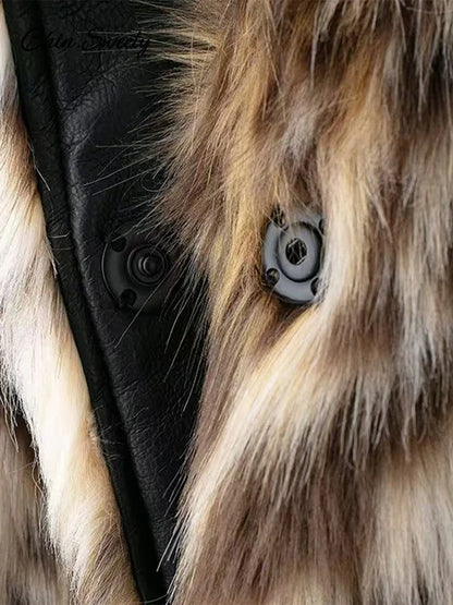 Leopard Print Faux Fur Short Coat Puff Plush Lapel Loose Button Jacket Female Winter Thick Warm Outerwear